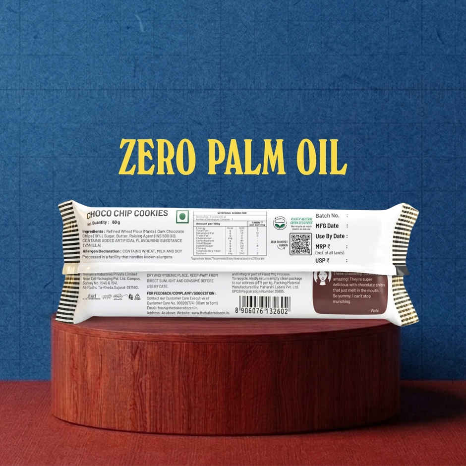 The Baker's Dozen Chocochip Cookies | Source of Protein & Fibre | Made with Dark Choco Chips