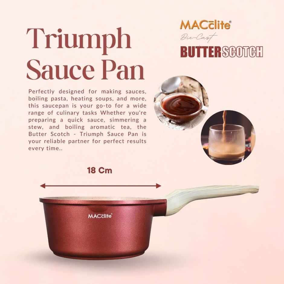 Macclite Non-Stick PDC Granite+ Induction Base Butter Scotch Triumph Sauce Pan 18 cm
