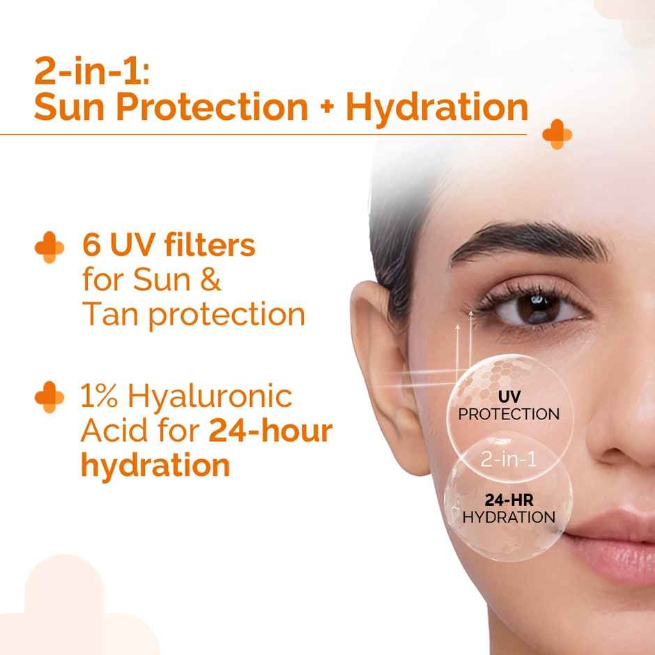 The Derma Co 1% Hyaluronic Sunscreen Aqua Ultra Light Gel With SPF 50 PA++++ For Broad Spectrum UVA UVB & Blue Light Protection Combo