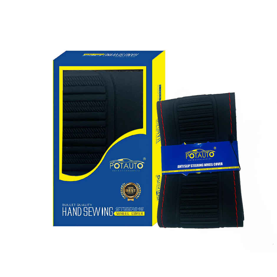 Potauto Car Steering Wheel Cover | Breathable & Anti-Slip Leather | Assorted | Universal Fit - A621