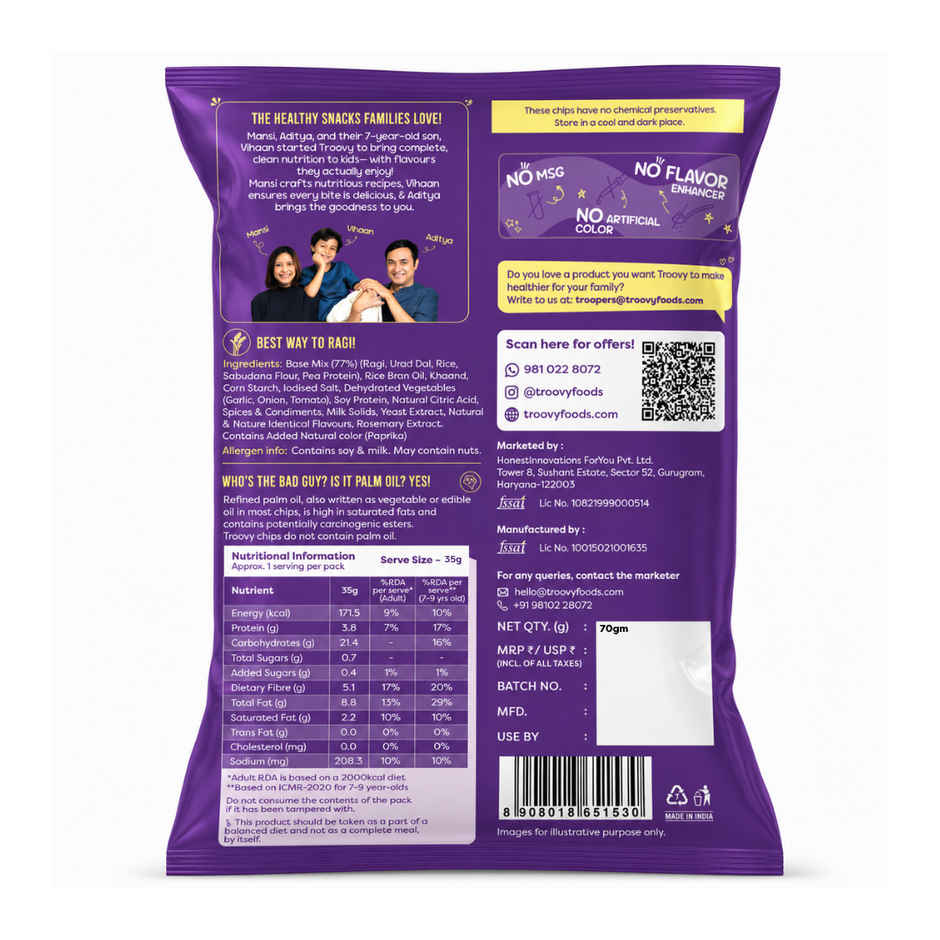 Troovy Healthy High Protein Ragi Chips | No Palm Oil, No Chemicals