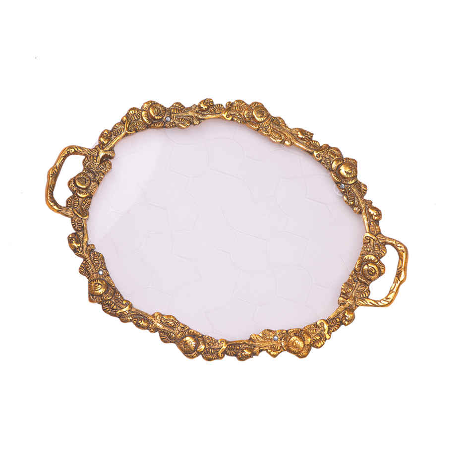 Devnidhii Glass Serving Tray Gold Polish Large