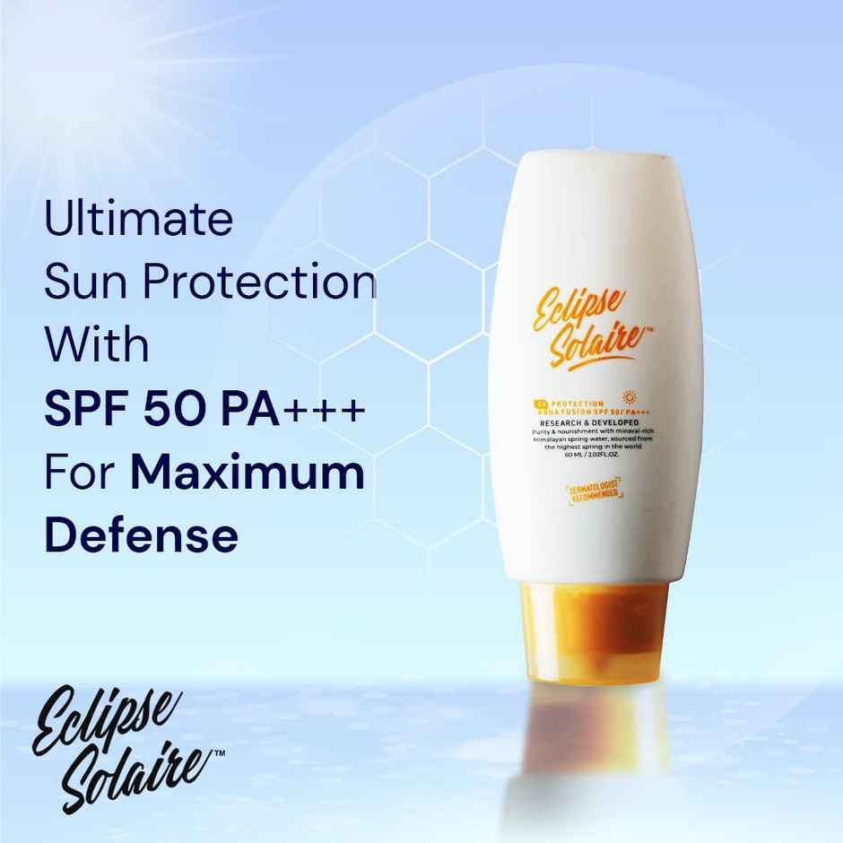Eclipse Solaire Aqua Fusion Sunscreen | SPF 50 PA+++ | With Himalayan Spring Water | Non-Greasy