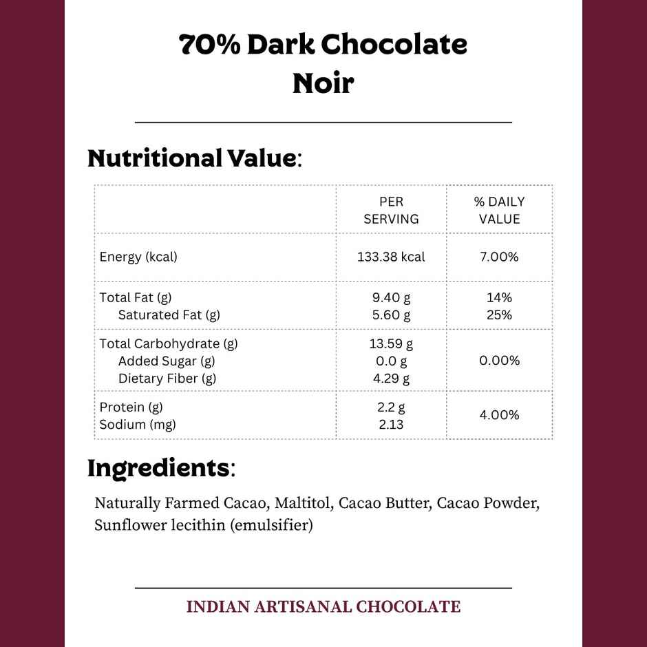 Darkins Sugar Free Dark Chocolate 70% Noir