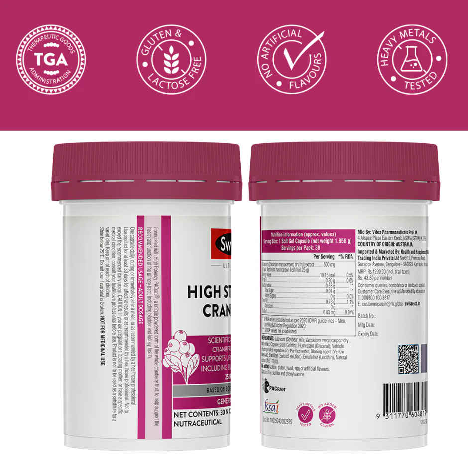 Swisse High Strength Cranberry for PCOS PCOD and UTI 25000mg Cranberry Extract