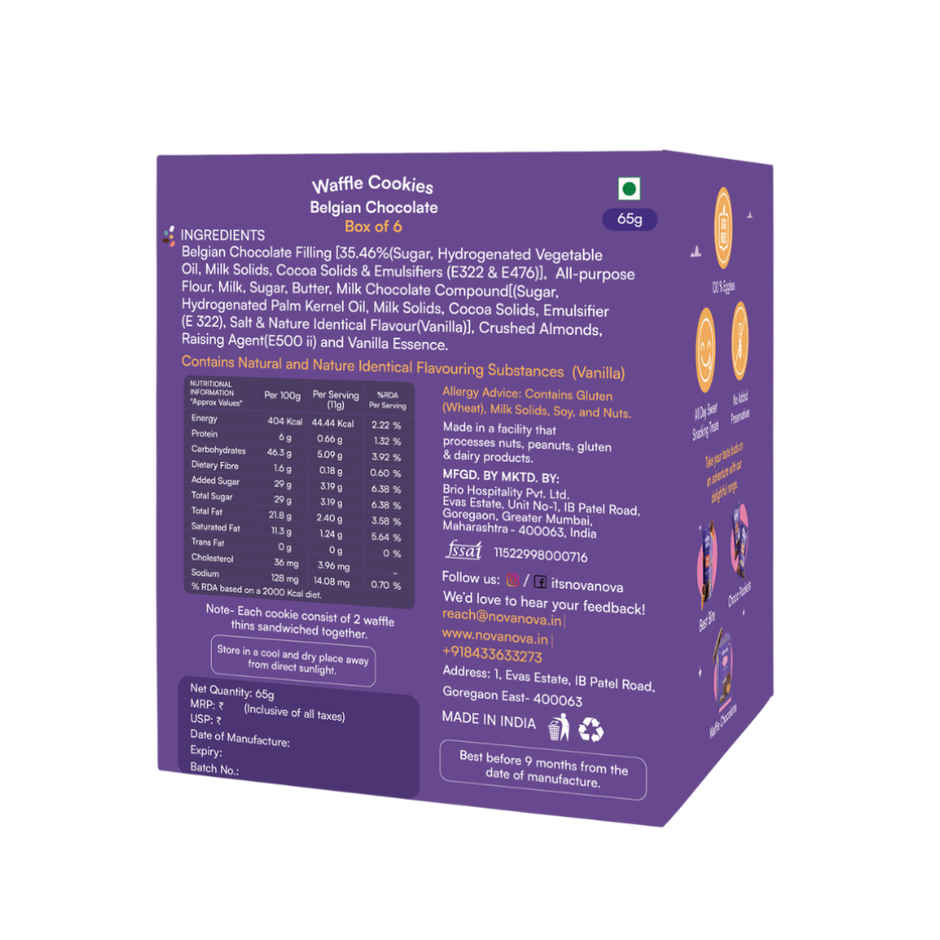 Nova Mini Waffle Cookies - Belgian Chocolate Waffle Biscuits | Preservative-free Combo