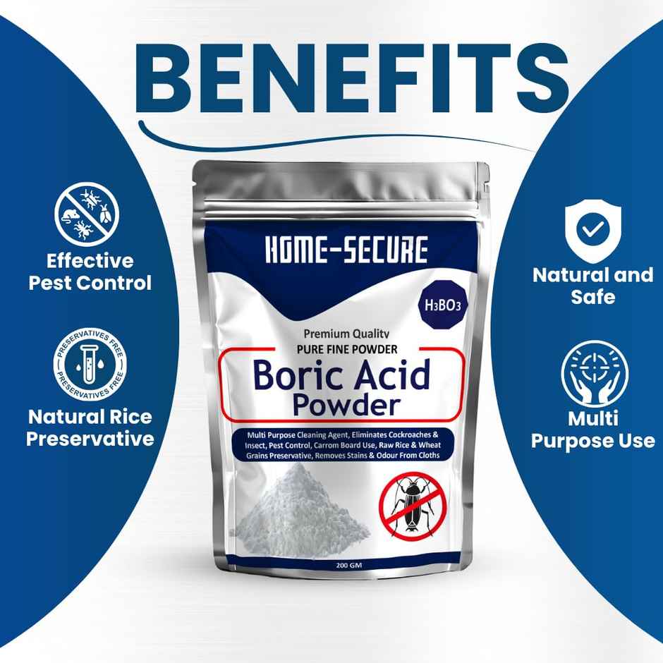 Home-Secure Boric Acid Powder | Eliminates Cockroaches & Insects, Carrom Board Use, Raw Rice Preservative