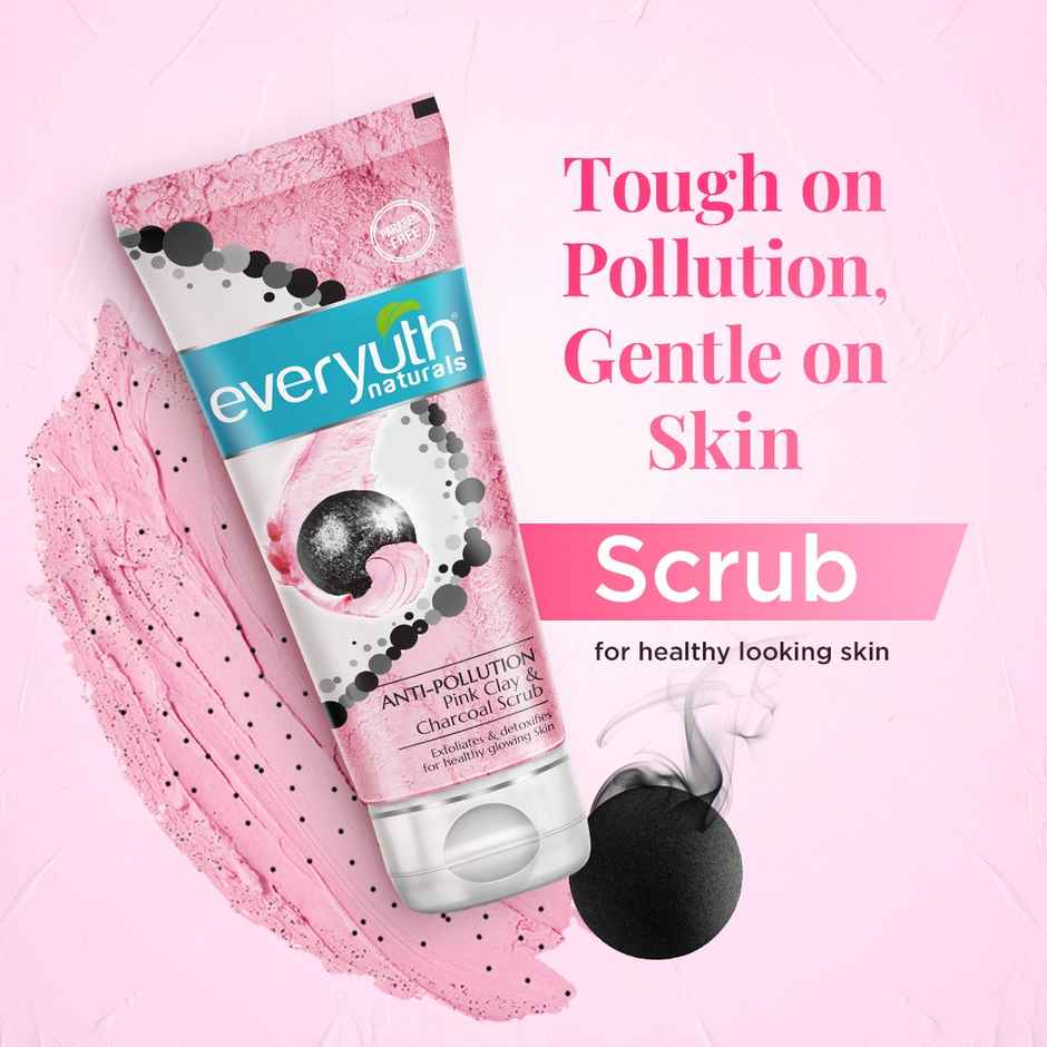 Everyuth Naturals Anti Pollution Pink Clay & Charcoal Scrub | For all skin types (Oily/ Dry)