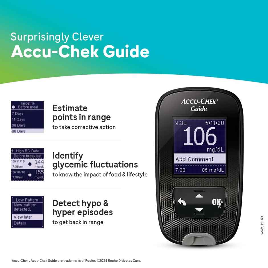 Accu-Chek Guide Glucometer With Free 10 Test Strips, 10 Lancets