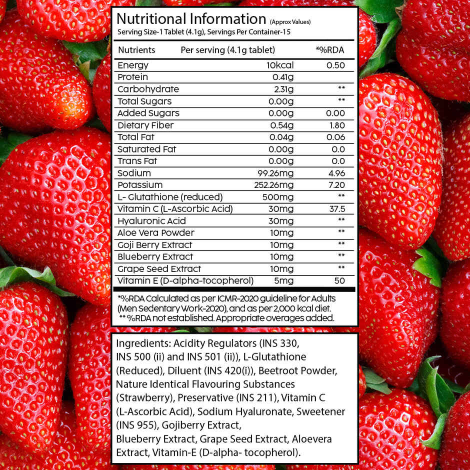 Plix Bubbly Strawberry Flavour Effervescent Tablets for Glowy Skin (L-Glutathione)