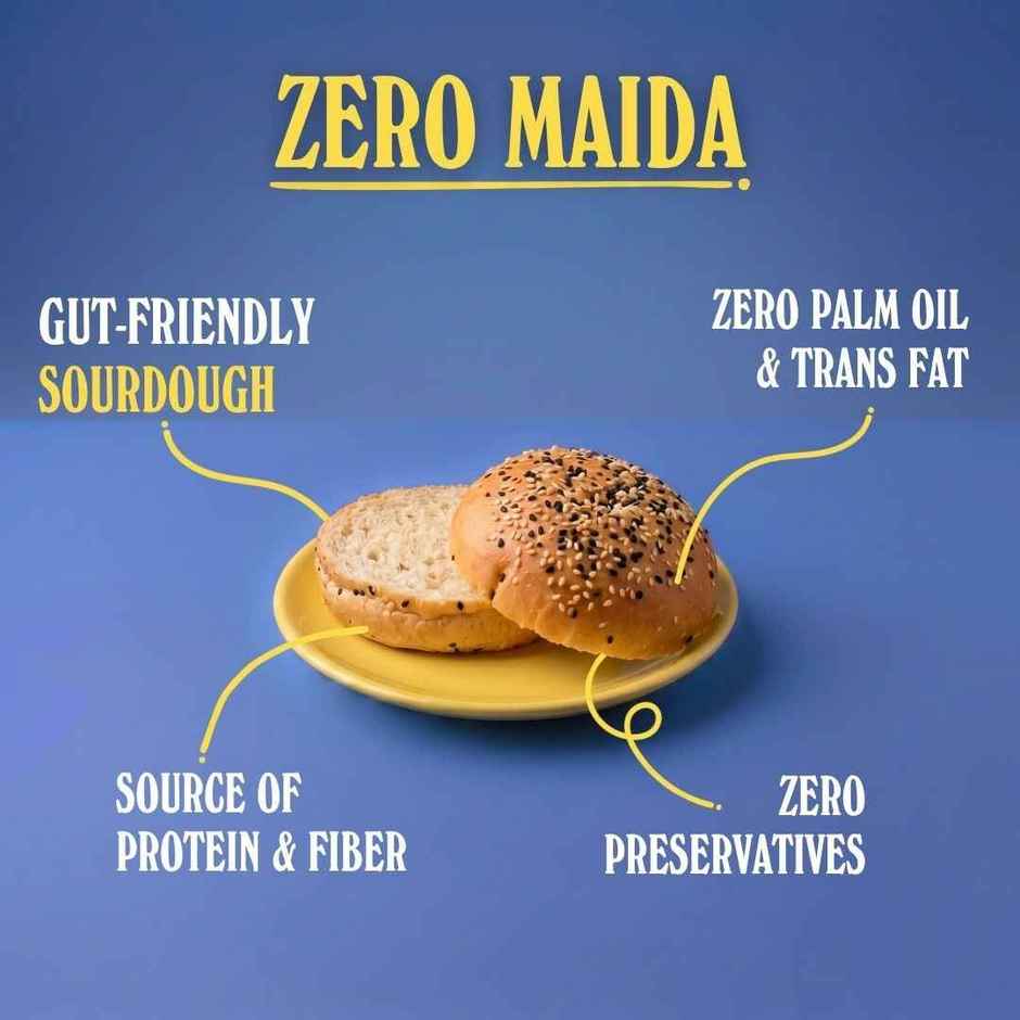 The Baker's Dozen Zero Maida Burger Buns | Gut Friendly Sourdough | Whole Wheat | Atta Bun