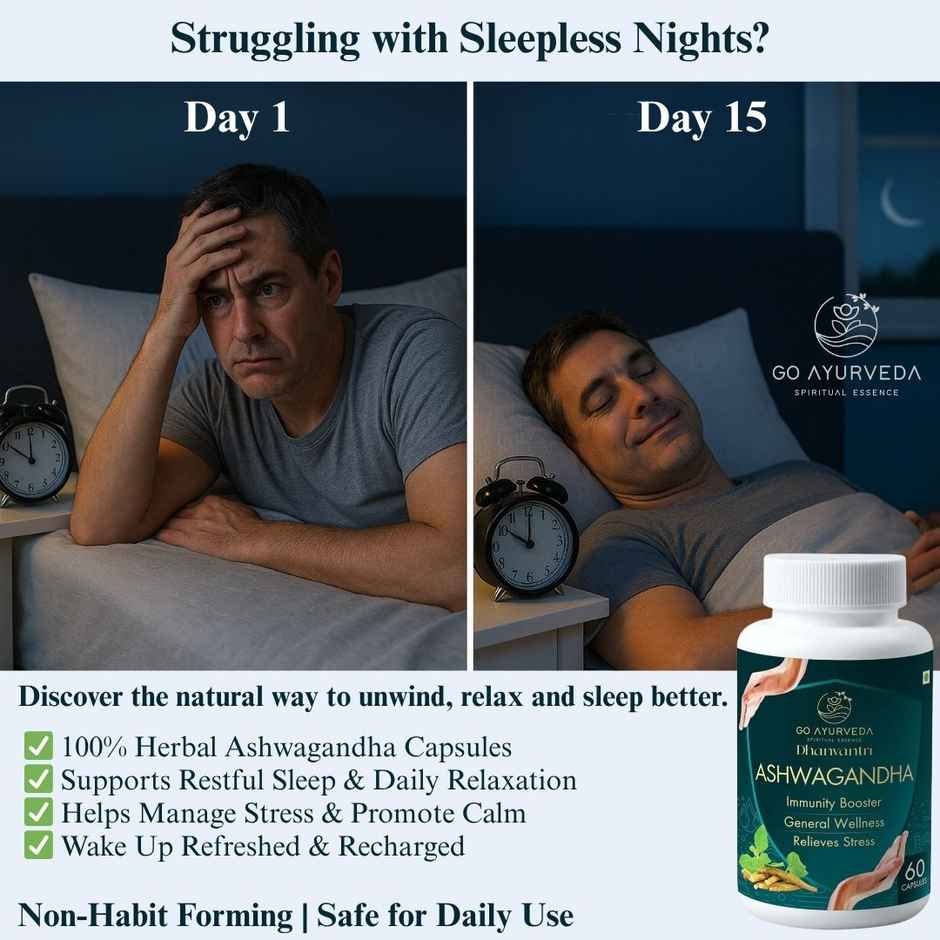Go Ayurveda Dhanvantri Ashwagandha Capsules | Sleep & Immunity Support | No Added Sugar