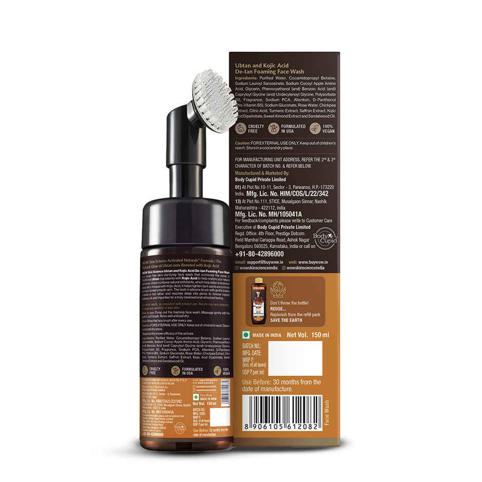WOW Skin Science Ubtan Foaming Face Wash With Built-In Face Brush For Deep Cleansing - No Parabens Sulphate Silicones & Color