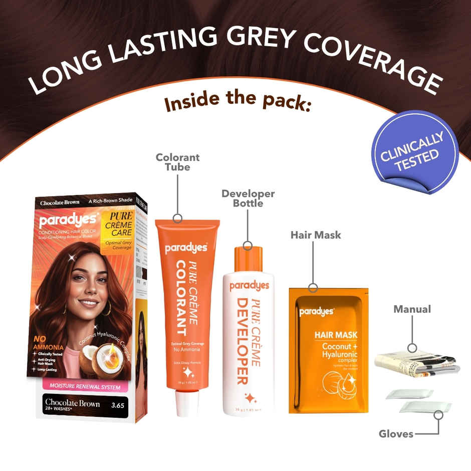 Paradyes Pure Creme Care No Ammonia Hair Color | Chocolate Brown 3.65