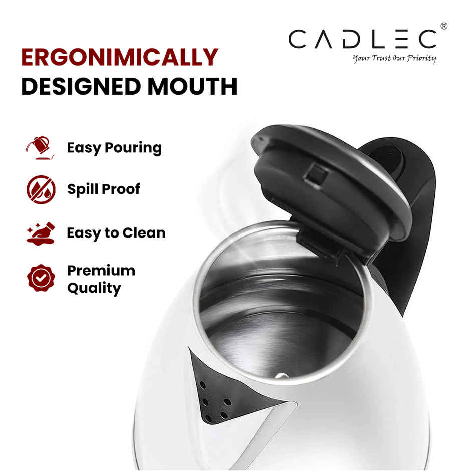 Cadlec AquaHeat 1.8L Electric Kettle | Stainless Steel | Auto Cut-Off | 1500W | Silver