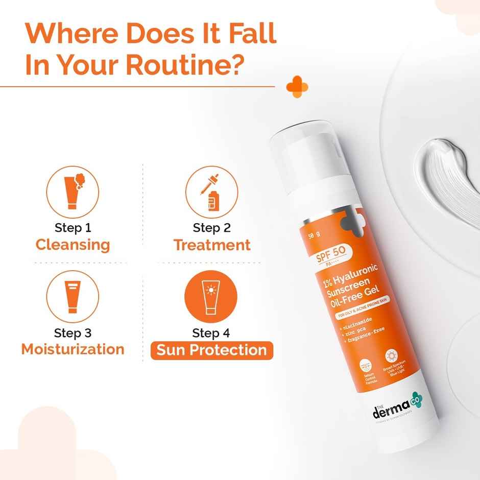 The Derma Co 1% Hyaluronic Sunscreen Oil-Free Gel With Spf 50 Pa++++ For Oily & Acne-Prone Skin