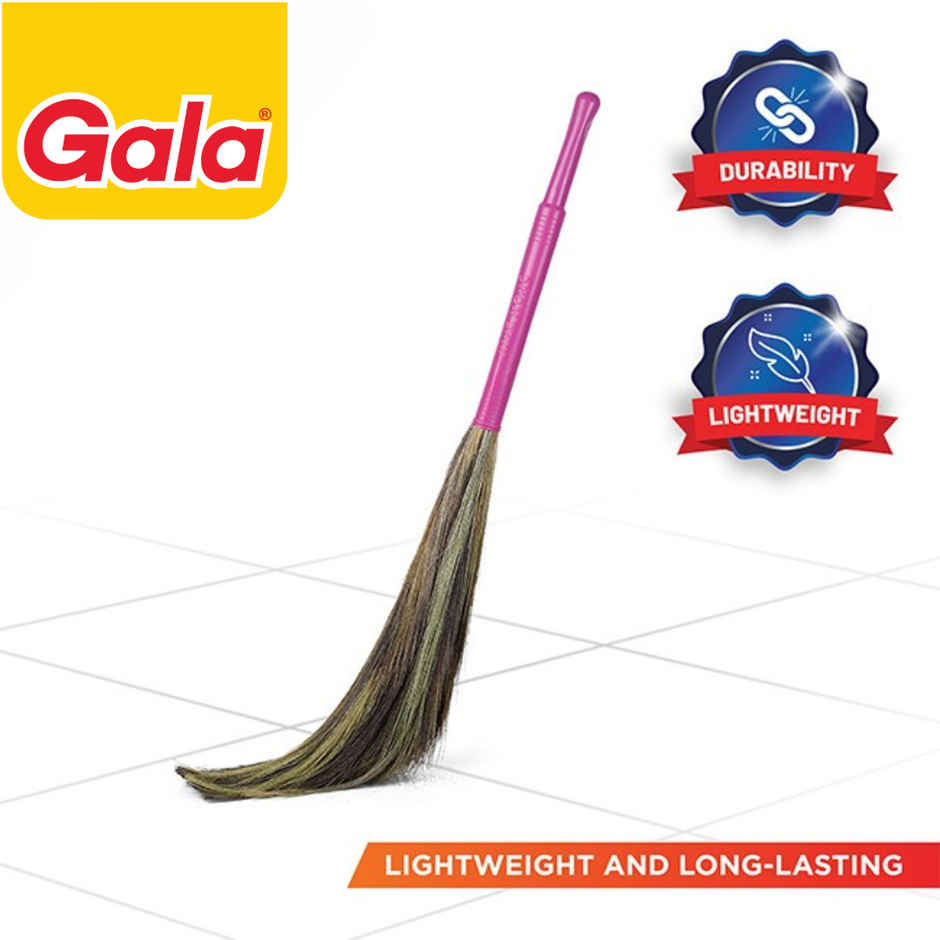 Gala Kingkong Grass Floor Broom | Jhadu Meghalaya Grass and Plastic, Brown and Pink