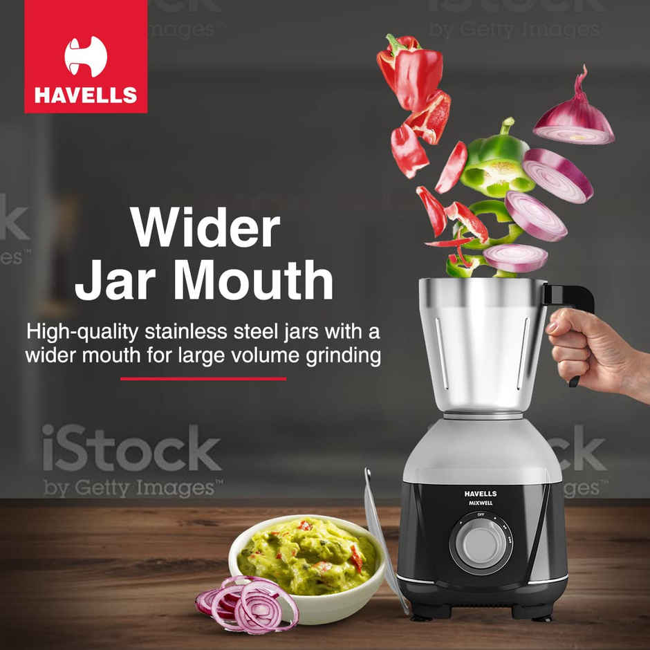 Havells Mixwell Mixer Grinder | 500 W | 3 Jars | 1.5 L Capacity - Black & Grey