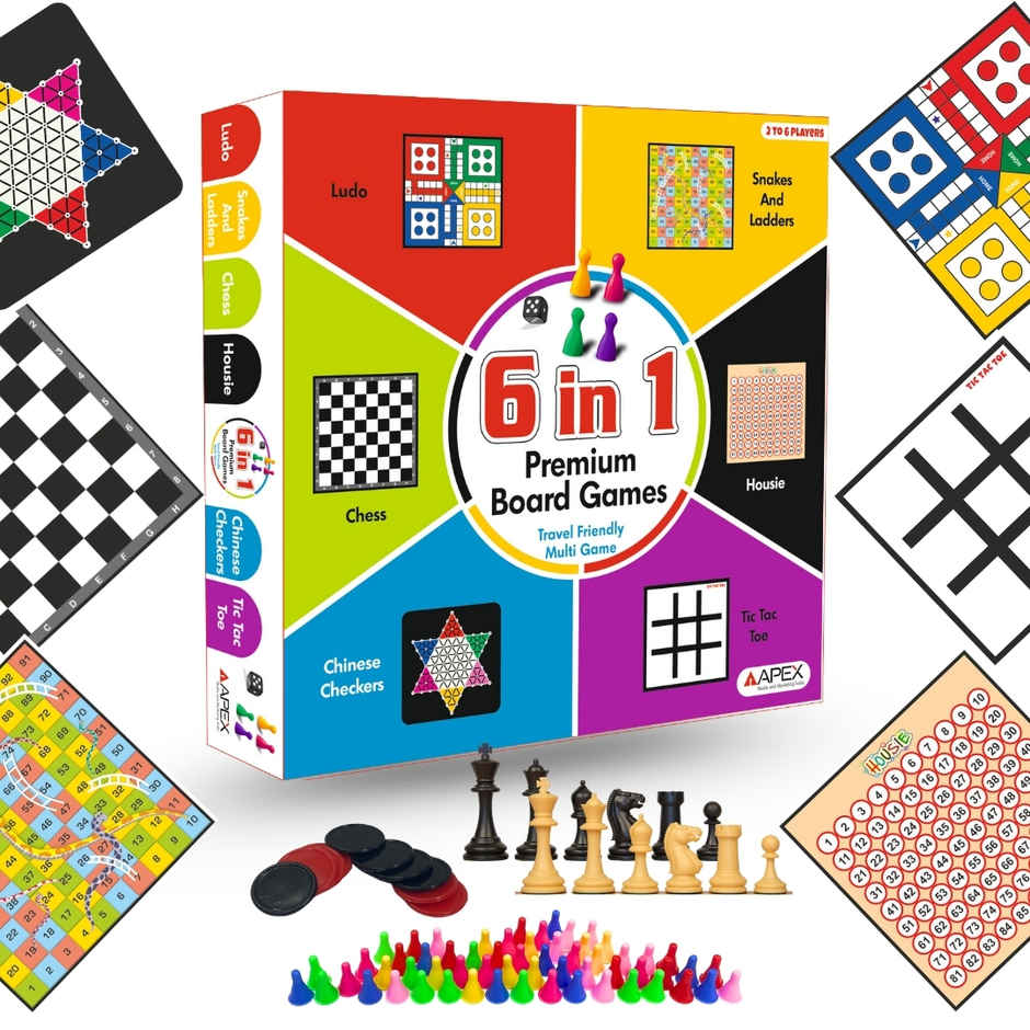 Apex 6 in 1 Premium Board Game Set | Chess, Ludo, Snakes & Ladders | Family Game