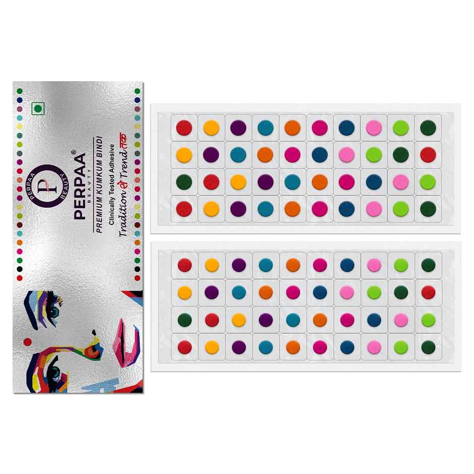 PERPAA Multicolor Bindi | 2 Flaps |Size 4 & 7 Diameter 6 mm & 4 mm | Round Kumkum Bindi for women
