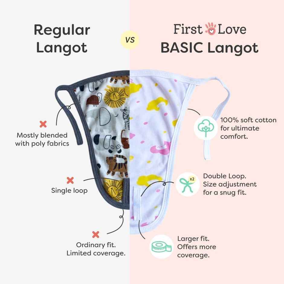 Superbottoms Pack of 6 BASIC 100% Cotton Langot, Double Layered, Soft & Breathable (Up to 5Kg)