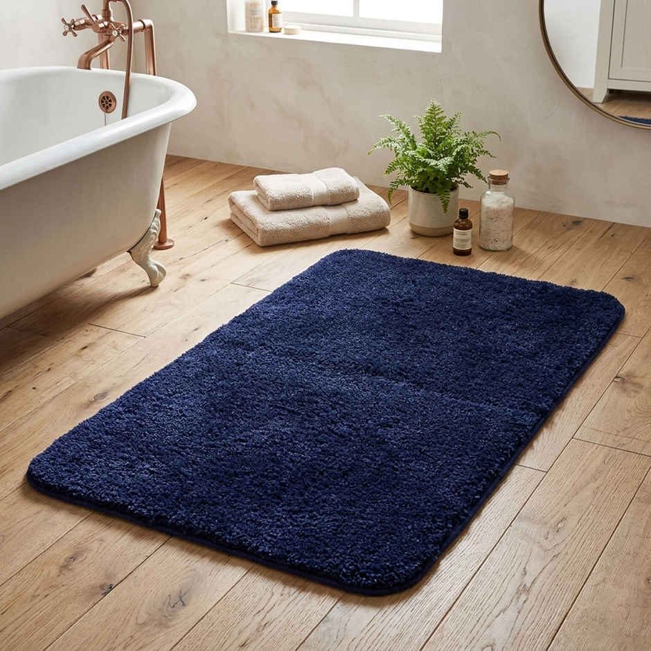 Bianca Soft Cotton Anti Slip Bath Mat | 41 x 61 cm | Benz Solid | Navy Blue