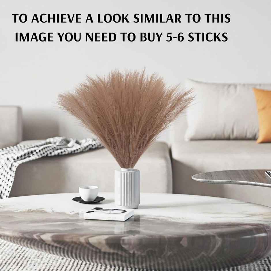 Artificial Flowers Small Fake Flower Faux Pampas Fluffy | Light Brown | Fabric | 41cm | Satyam Kraft