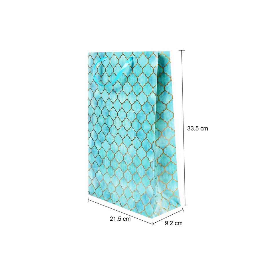 Itsy Bitsy Gift Bags Moroccan Trellis Aqua Shimmer L33.5 x W21.5 x D9.2cm Gol
