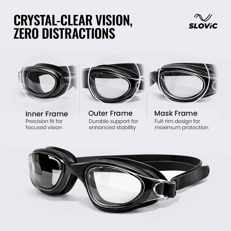 Slovic UV-Protected Unisex Swimming Goggles with Adjustable Straps - Wide Fit