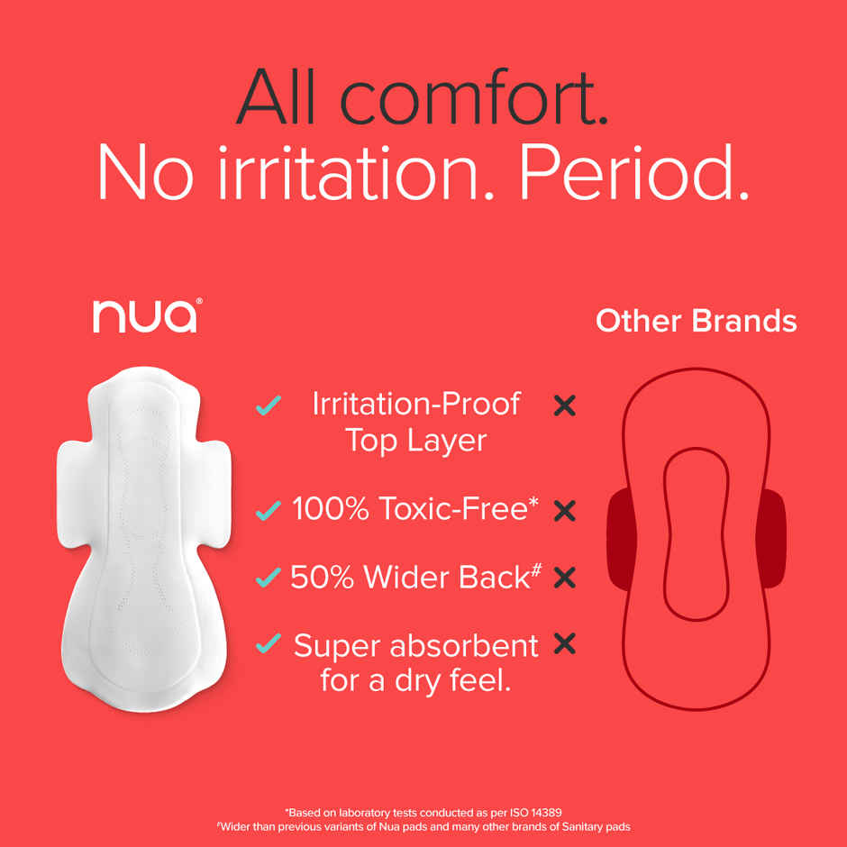 Nua Complete Comfort Sanitary Pads For Heavy Flow| 30 Xl+ (30pc) & Nua Cramp Comfort Heat Patches For Period Pain (3pc) Combo