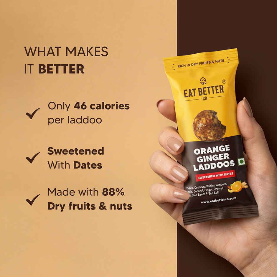 Eat Better Co Orange & Ginger Laddoos | No Added Sugar | High Protein, Truly Natural