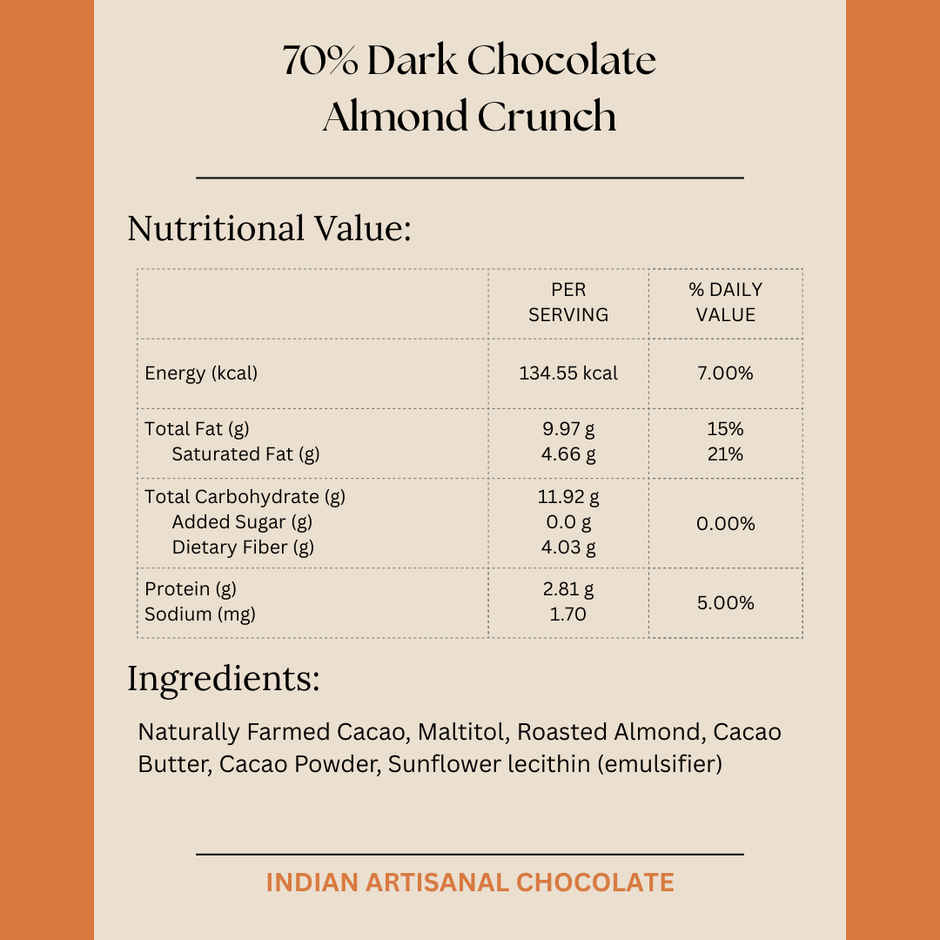 Darkins Sugar Free Dark Chocolate 70% | Almond Crunch