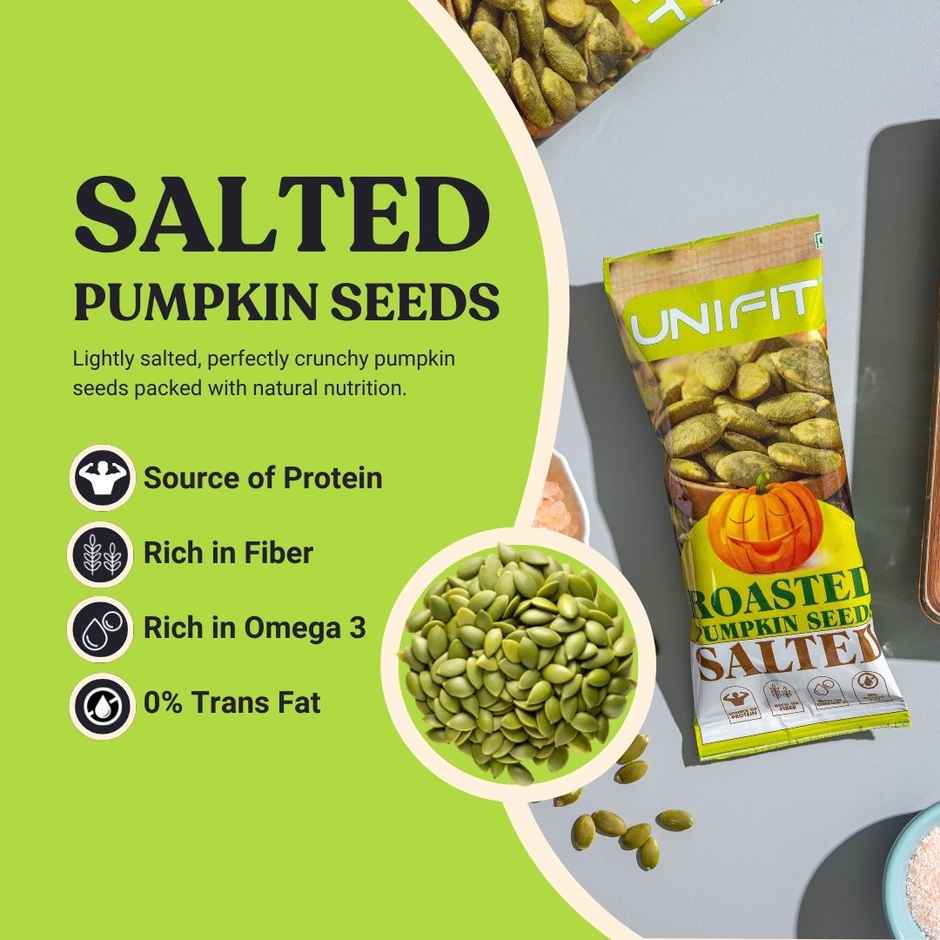 Unifit Pumpkin Seeds Salted| Protein & Fibre Rich | Roasted & Healthy Superfood Snack