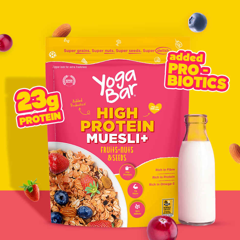 Yoga Bar 23g High Protein Muesli, Fruits, Nuts & Seeds, Added Probiotics, Fibre Rich, Omega - 3