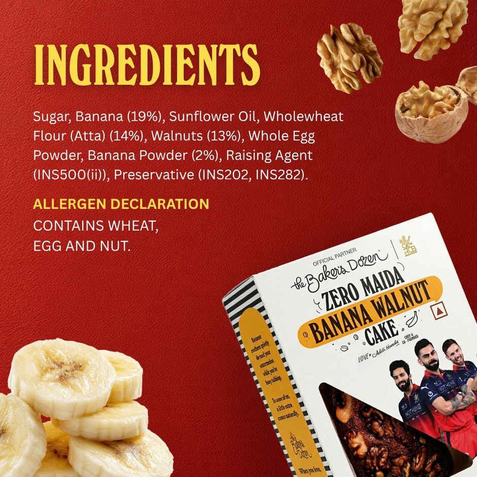 The Baker's Dozen Zero Maida Banana Walnut Cake | Banana Cake | Fruit Cake | Loaded with Walnuts
