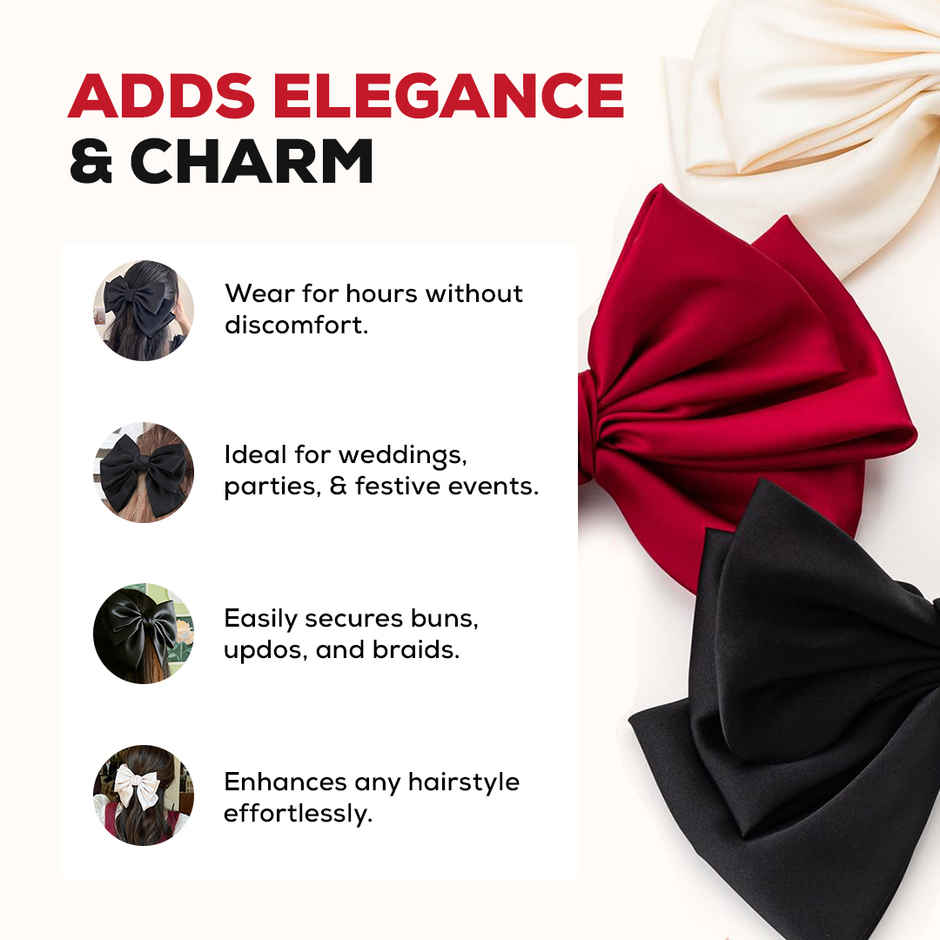 Gleva Women's Large Bow Hair Clip | Soft Long Tail Bow Tie Hair Accessory with Metal Clip Red
