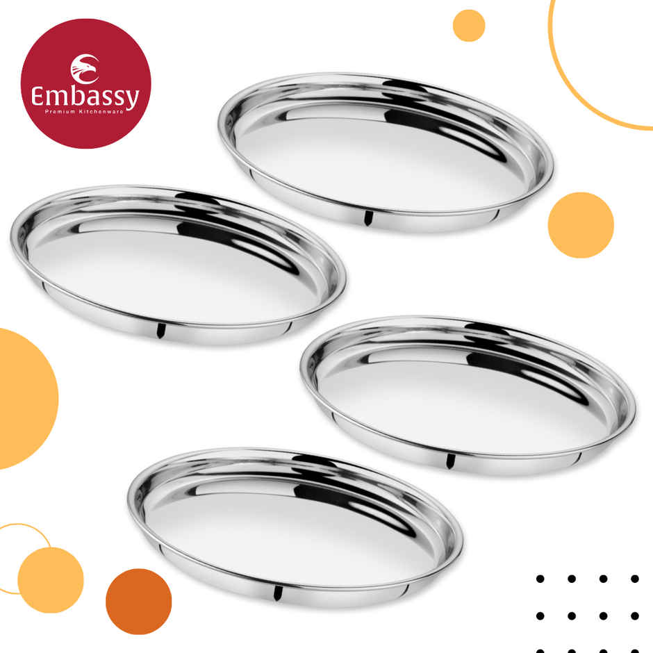 Embassy Dinner Plate 26.5 cm (Pack of 4), NP Khumcha, Size 12, Heavy-Gauge, Premium Stainless Steel