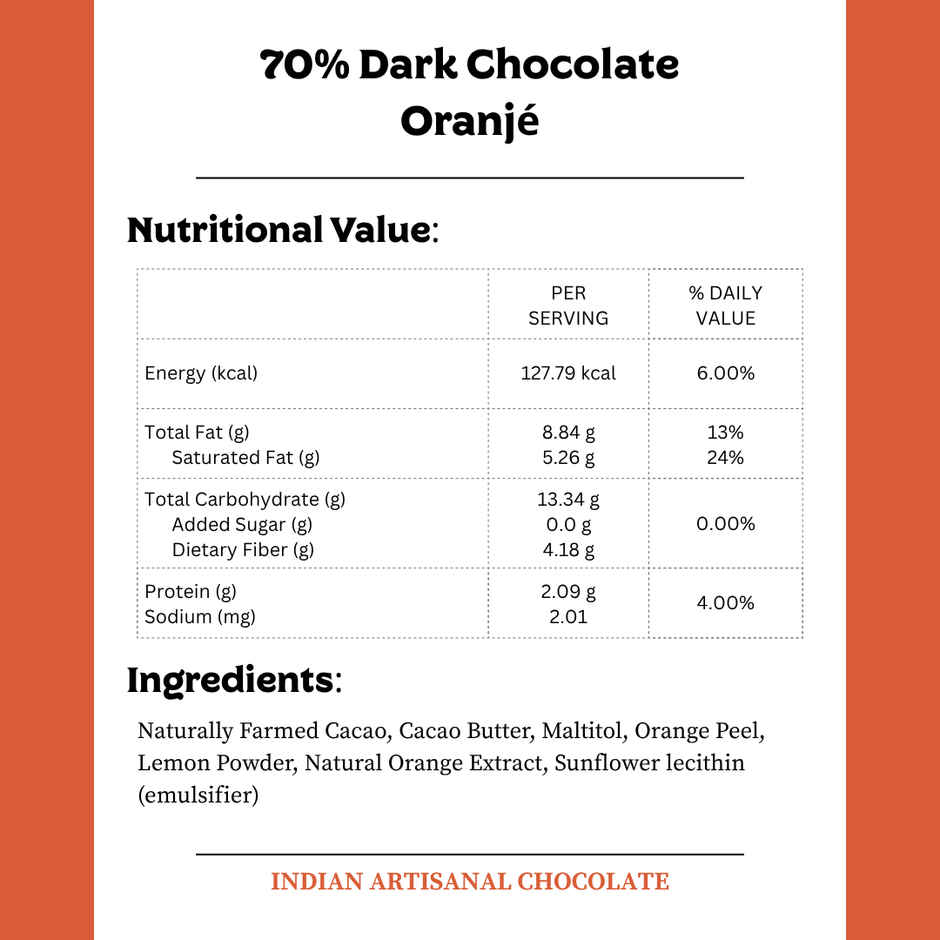 Darkins Sugar Free Dark Chocolate 70% Orange
