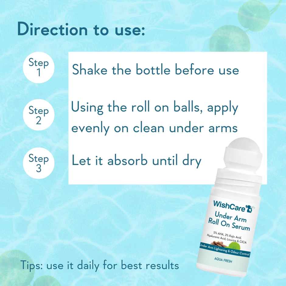 Wishcare Under Arm Roll On Serum With 5% Aha  3% Kojic Acid (50ml) & Wishcare Spf50 Niacinamide Sunscreen Body Lotion With No White Cast (200g) Combo