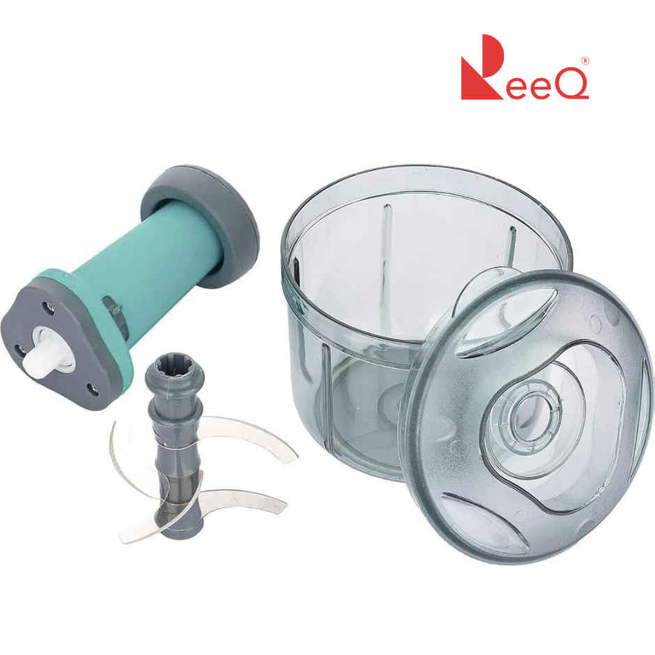 ReeQ Manual Hand Press Vegetable Chopper - Onion, Garlic & Salad Cutter with Transparent Container