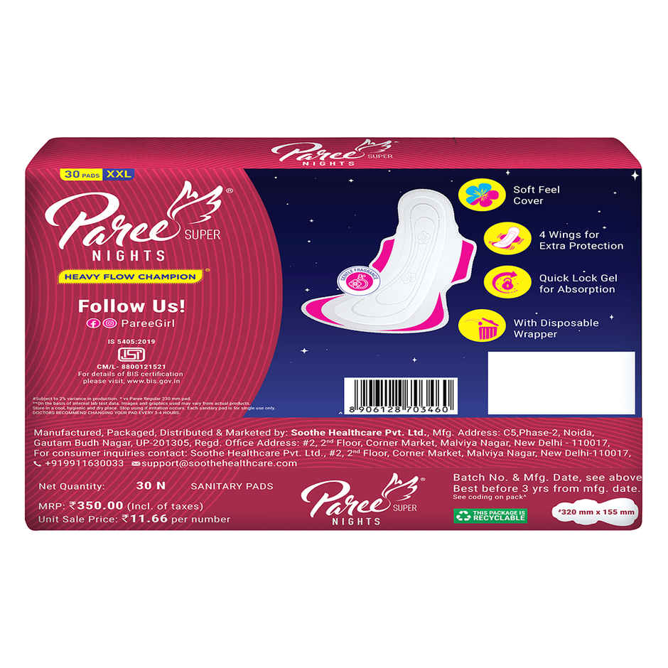 Paree Super Nights Heavy Flow Sanitary Pads | 2XL | 30 pcs