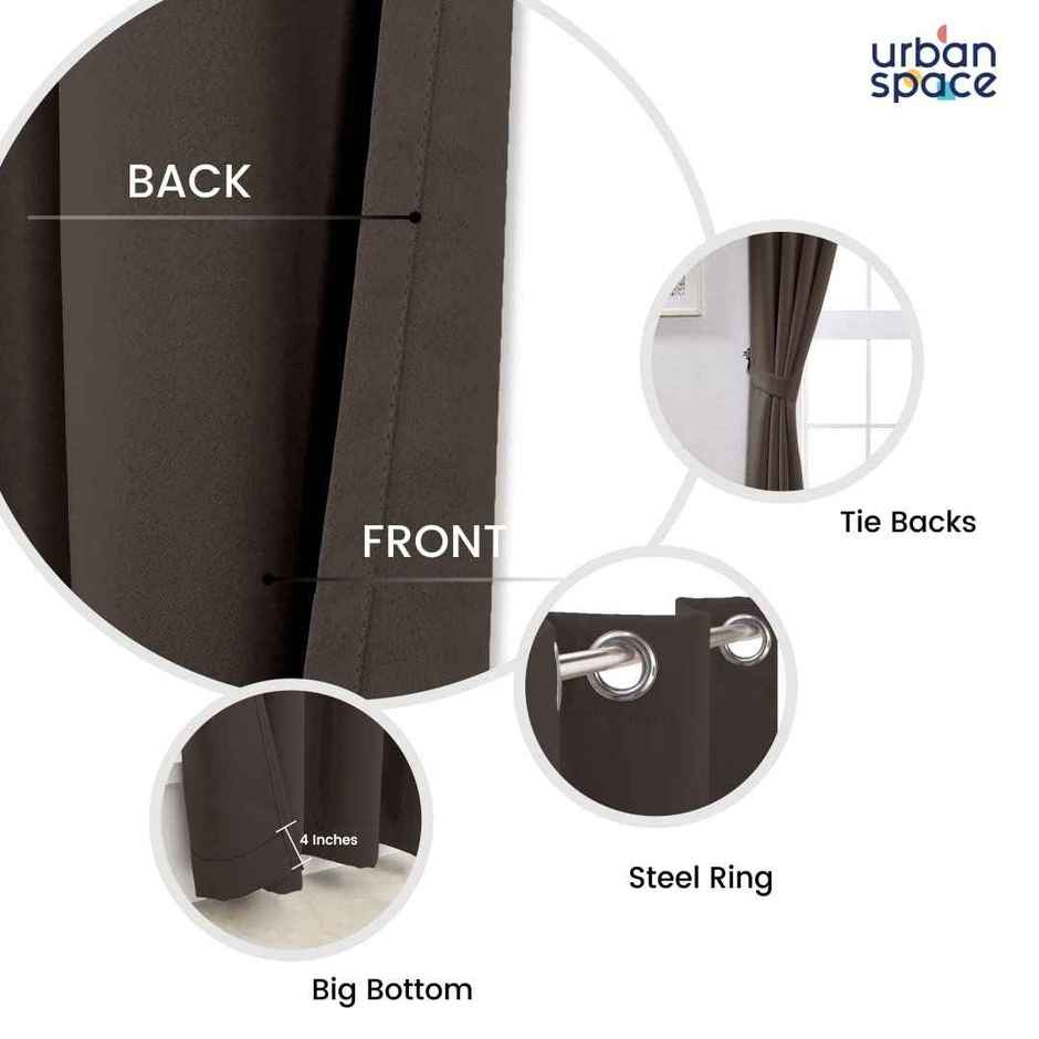 Urban Space Solid Blackout Curtains Door - 7 ft - Dark Brown - Set Of 2 Curtains