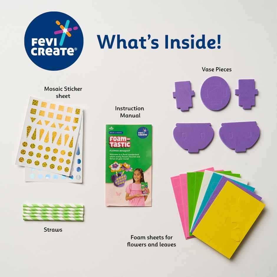 Fevicreate Flower Bouquet Craft Kit | Birthday Return Gifts for Kids | 5+ Years