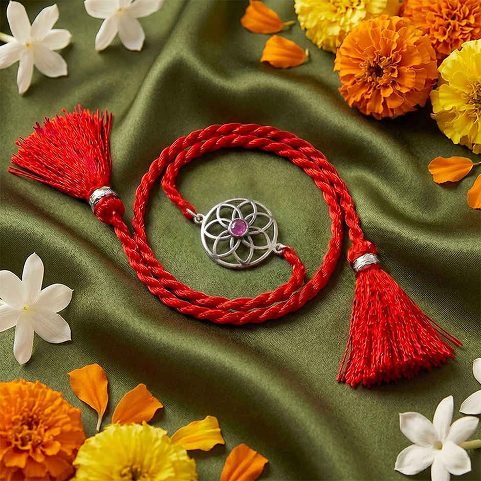 Mandala Floral 925 Sterling Silver Oxidised Rakhi for Brother | Pack of 1 | Zavya