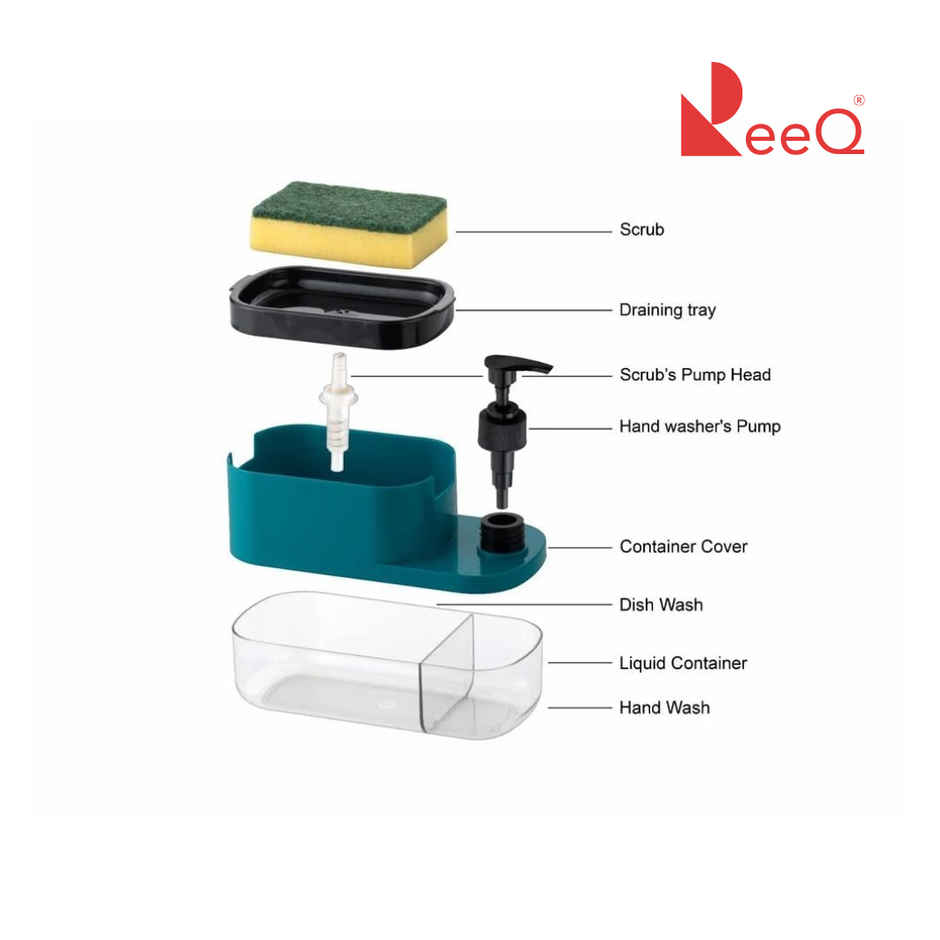 ReeQ 2-in-1 Dishwashing Liquid Dispenser with Sponge Holder | Dual Soap Pump Cleaning Organizer