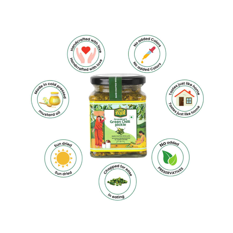 The Little Farm Co. Green Chilli Pickle Achaar | No Added Preservatives