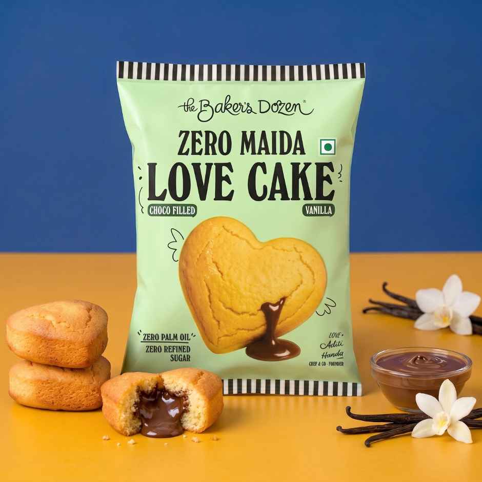 The Baker's Dozen Zero Maida Love Cake - Vanilla  | Veg/Eggless Heart cake - filled with Choco