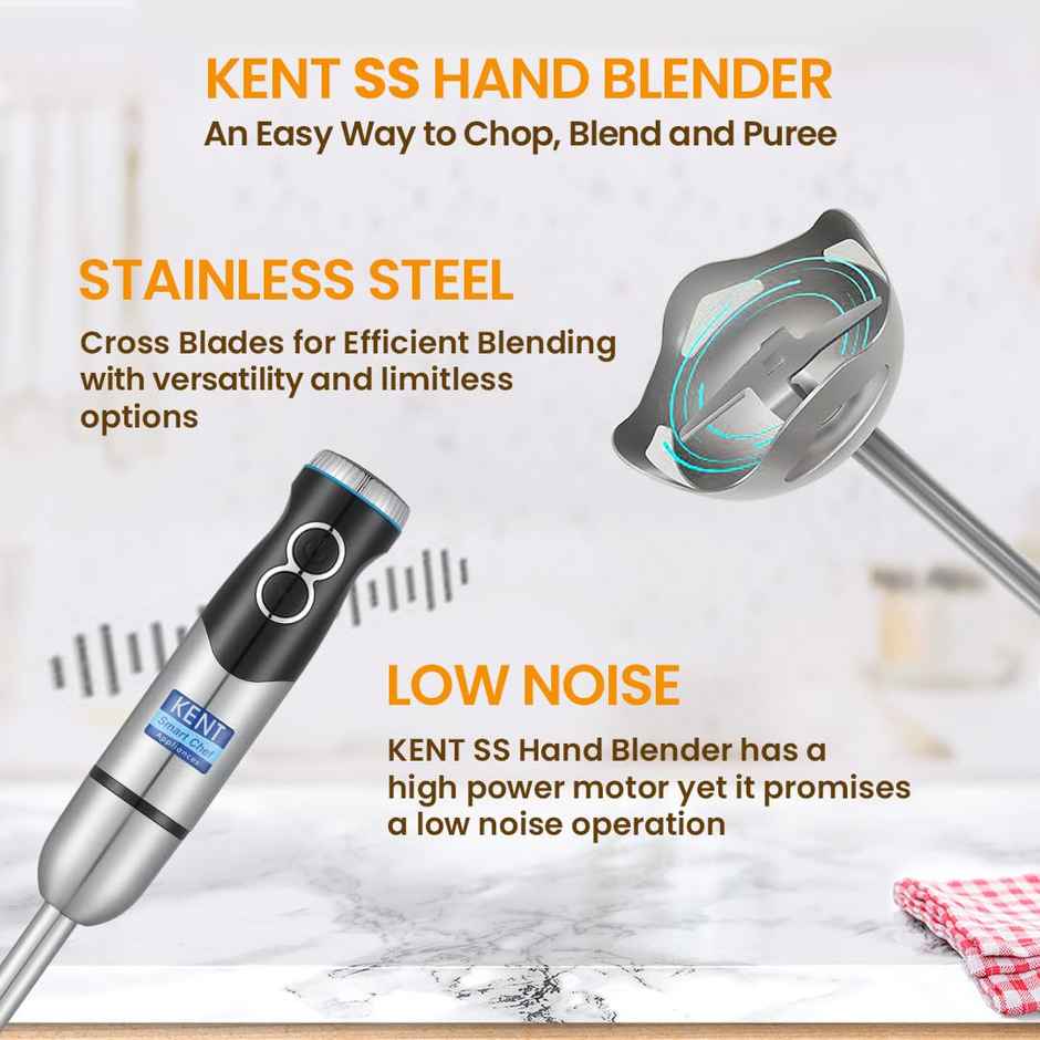 Kent Ss Hand Blender 450W | Variable Speed Control | Turbo Switch For Fast Blending ,- Silver