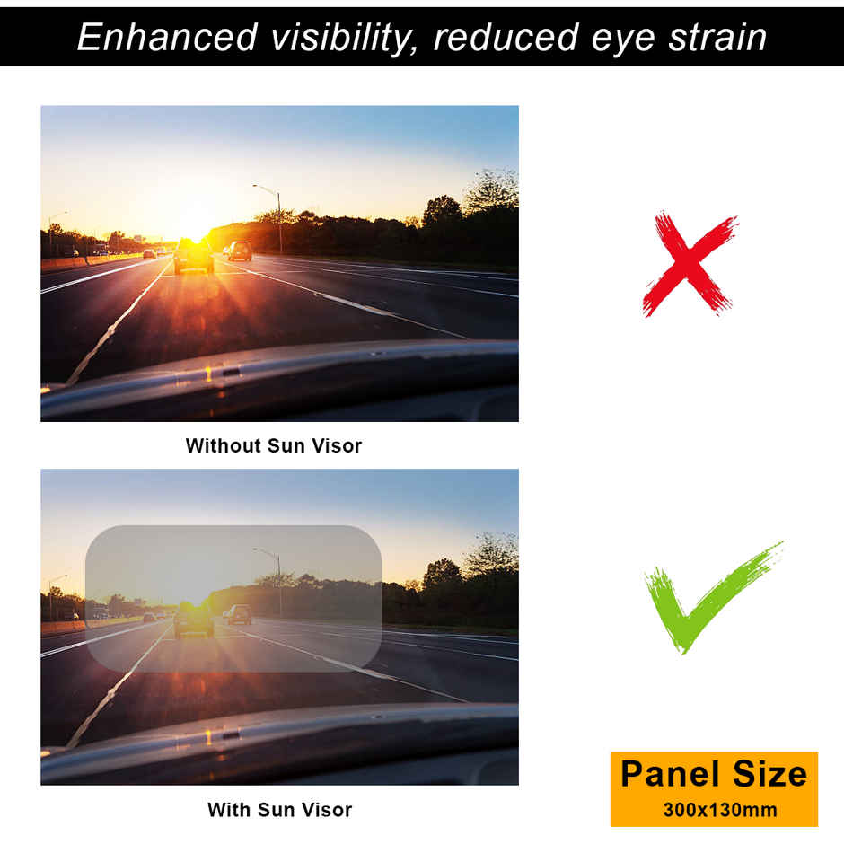 Potauto Car Anti-Glare Sun Visor Panel For Driving In Sunny Days With Clip-On | Black