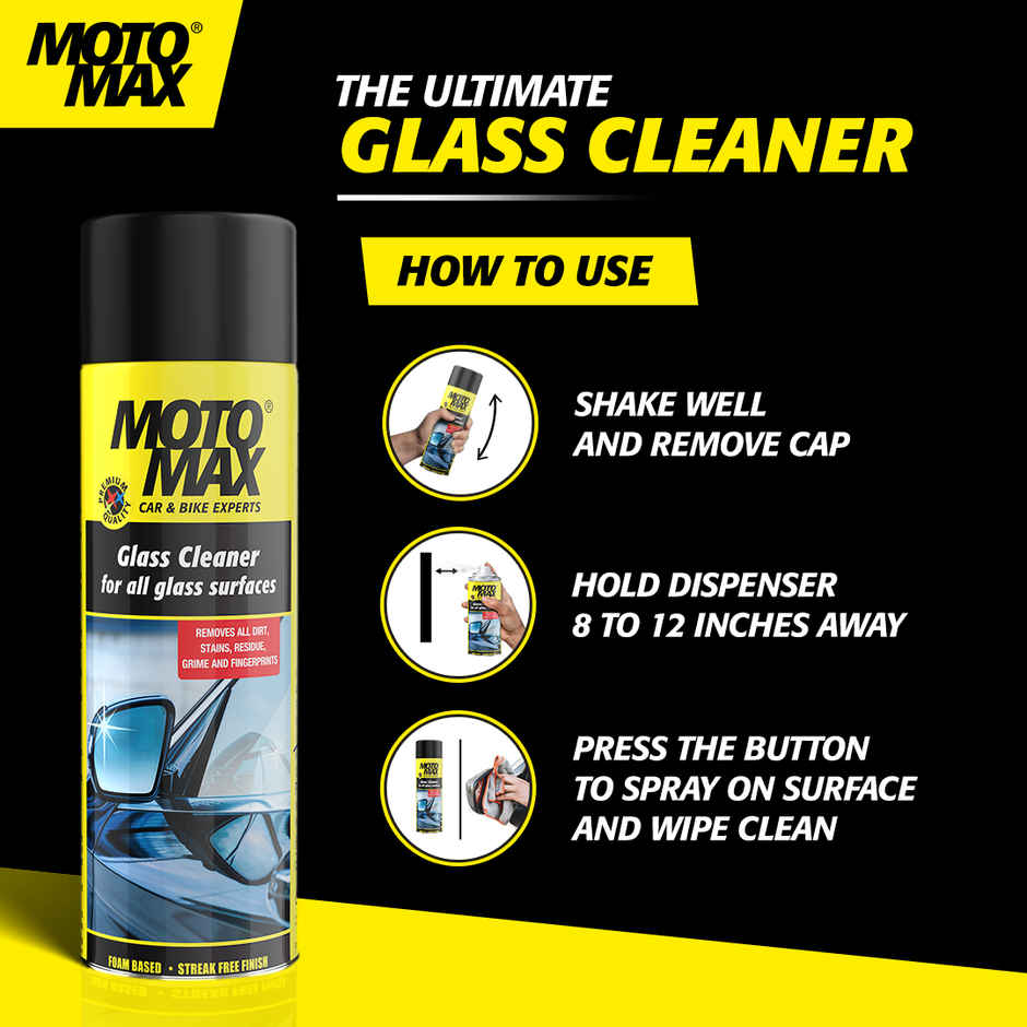 Motomax Glass Cleaner 200 ml, Delivers a Sparkling Shine to Glass Surfaces, Cars, Windows, Mirrors